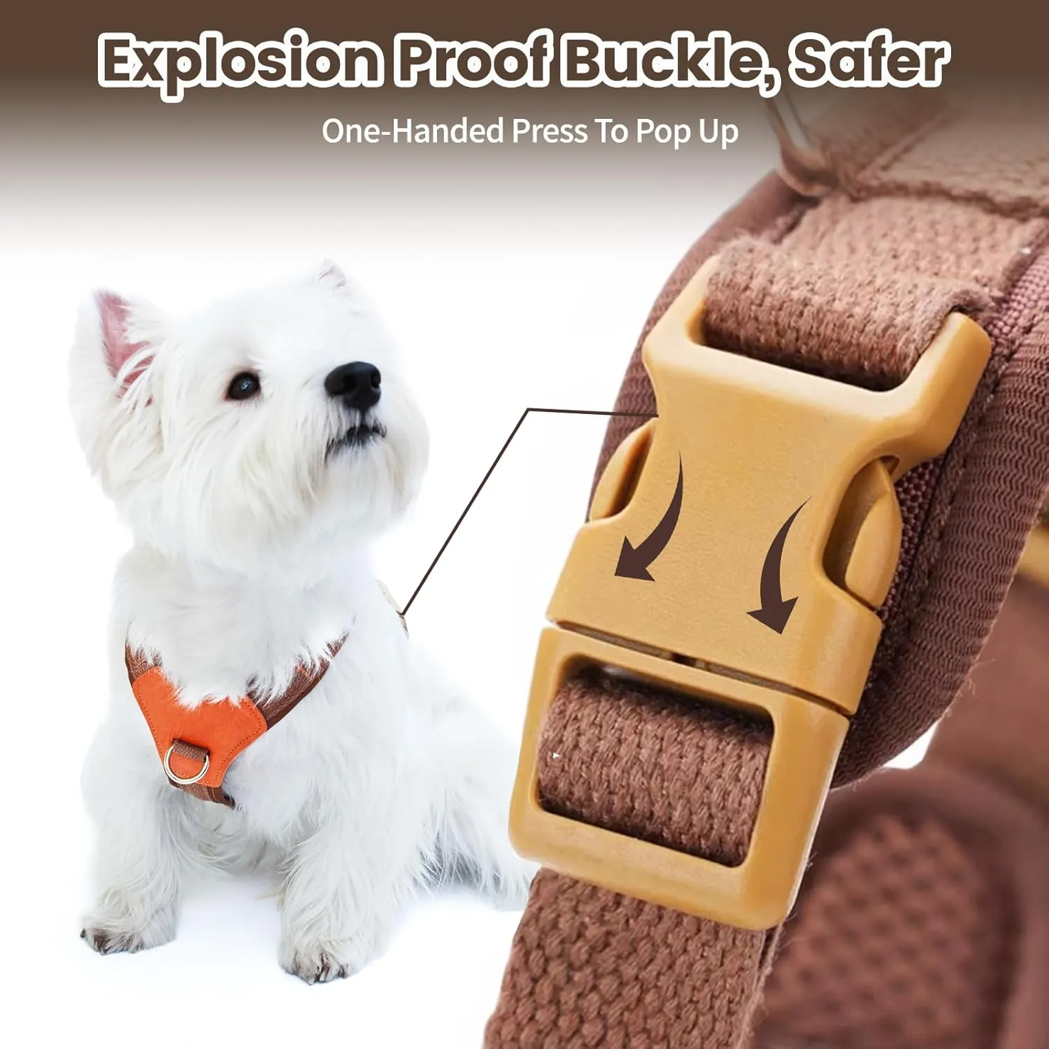 No-Pull No-Choke Dog Harness and Leash Set - Adjustable Soft Padded Vest, Lightweight Retro Design for Small Medium Dogs and Puppies, Easy Control and Comfortable Walk (Brown, M)