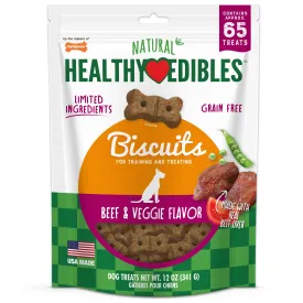 Nylabone Healthy Edibles Biscuits Grain Free Dog Treats Beef & Veggie - 12 Oz