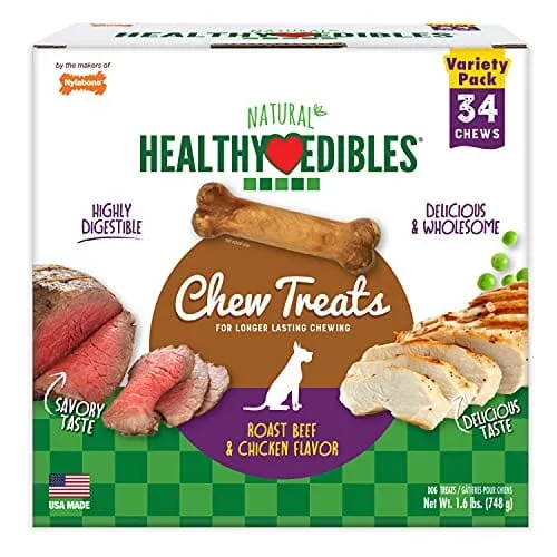 Nylabone Healthy Edibles Natural Chew Variety Pack Dog Biscuits Treats - Chicken/Beef - Petite - 34 Pack