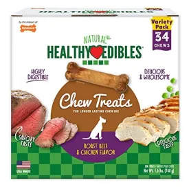 Nylabone Healthy Edibles Natural Chew Variety Pack Dog Biscuits Treats - Chicken/Beef - Petite - 34 Pack