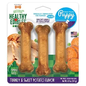 Nylabone Healthy Edibles Puppy Natural Chew Dog Biscuits Treats - Turkey/Sweet Potato - Reg - 3 Pack
