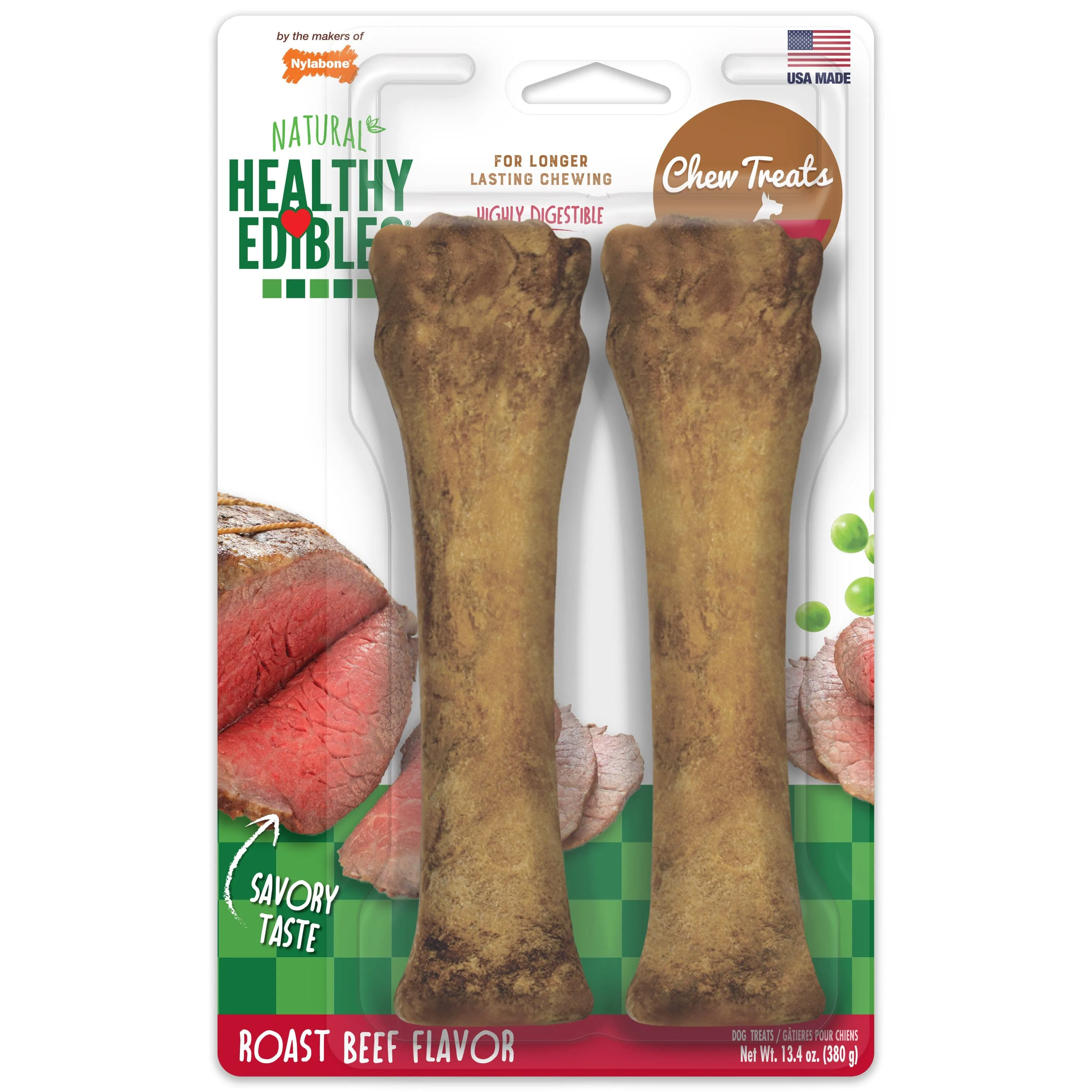 Nylabone Healthy Edibles Roast Beef Flavor Chew Treats for Dog Roast Beef - Extra Large/Souper - 2 Count