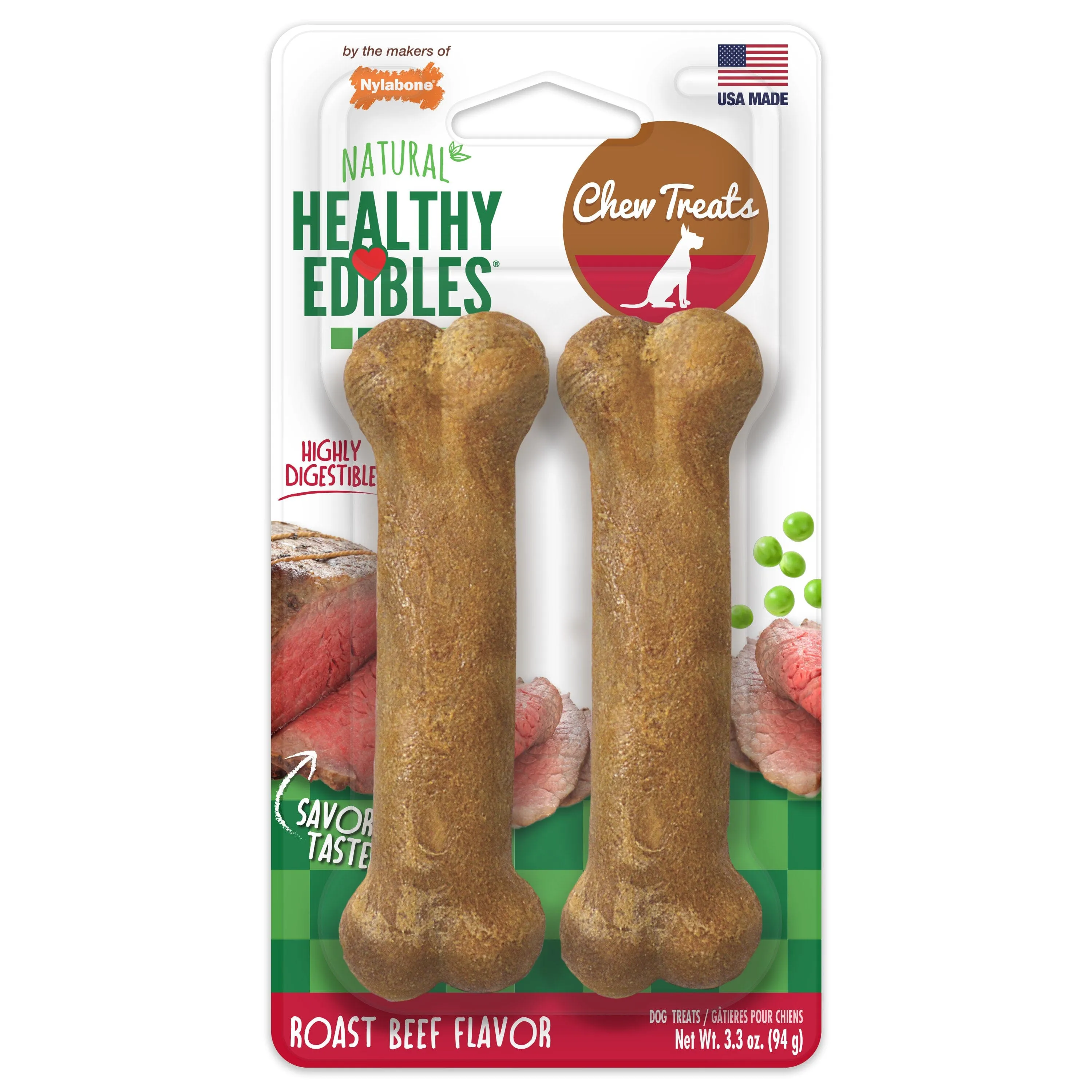 Nylabone Healthy Edibles Roast Beef Flavor Chew Treats for Dog Roast Beef - Small/Regular - 2 Count