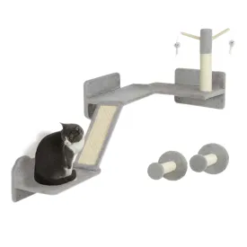 PawHut 3PCs Corner Design Cat Wall Shelves Furniture, Light Grey