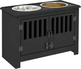 PawHut Large Elevated Dog Bowls with Storage Cabinet - 37L Capacity, Raised Dog Bowl Stand Feeding Station, Black