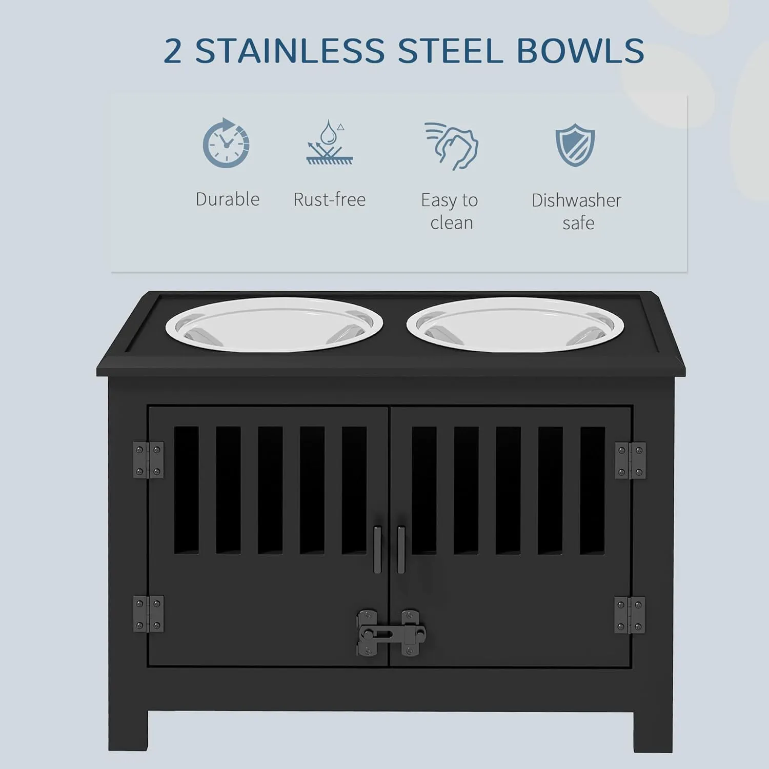PawHut Large Elevated Dog Bowls with Storage Cabinet - 37L Capacity, Raised Dog Bowl Stand Feeding Station, Black