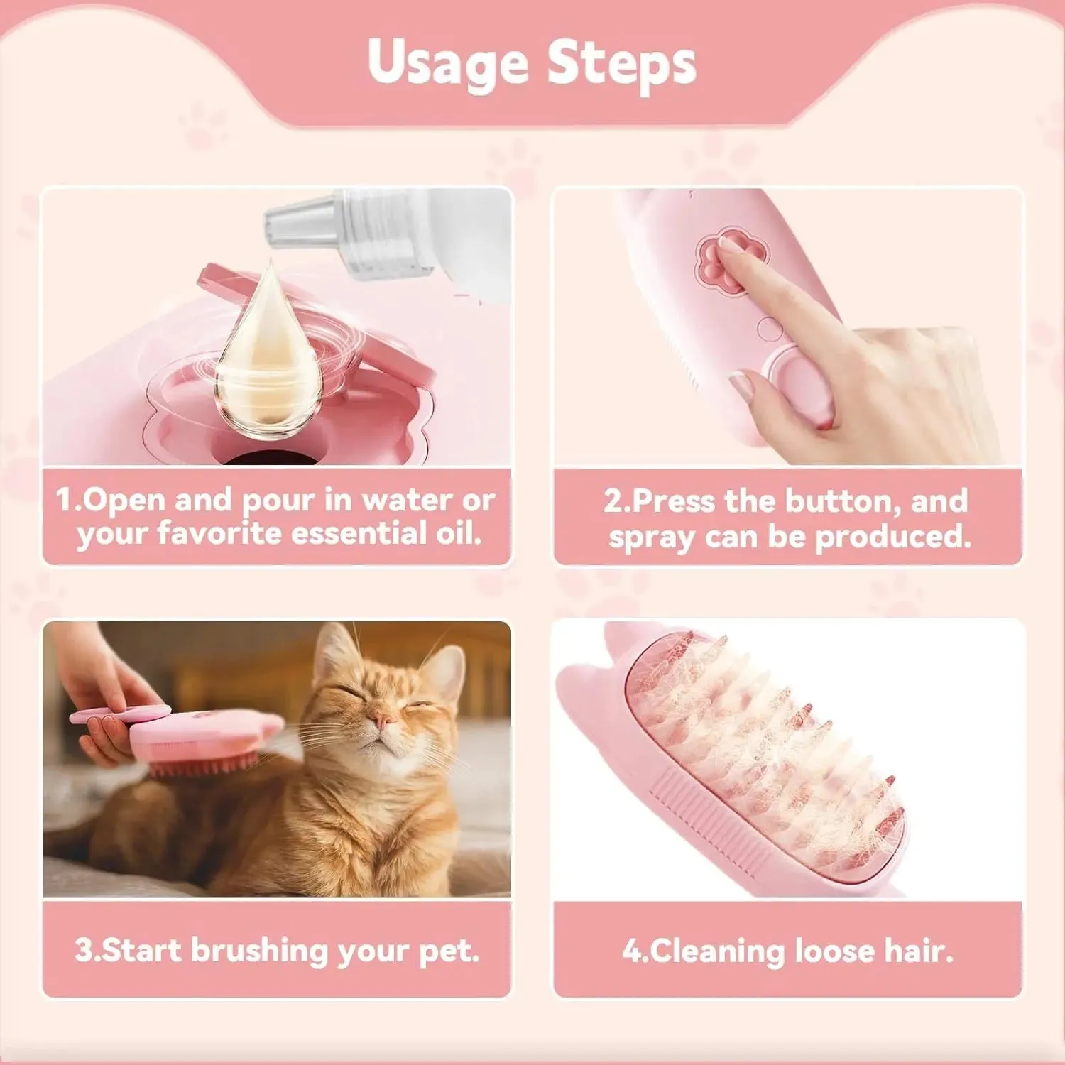 Pet Steam Brush 3 in 1 Shedding Massage And Grooming In One