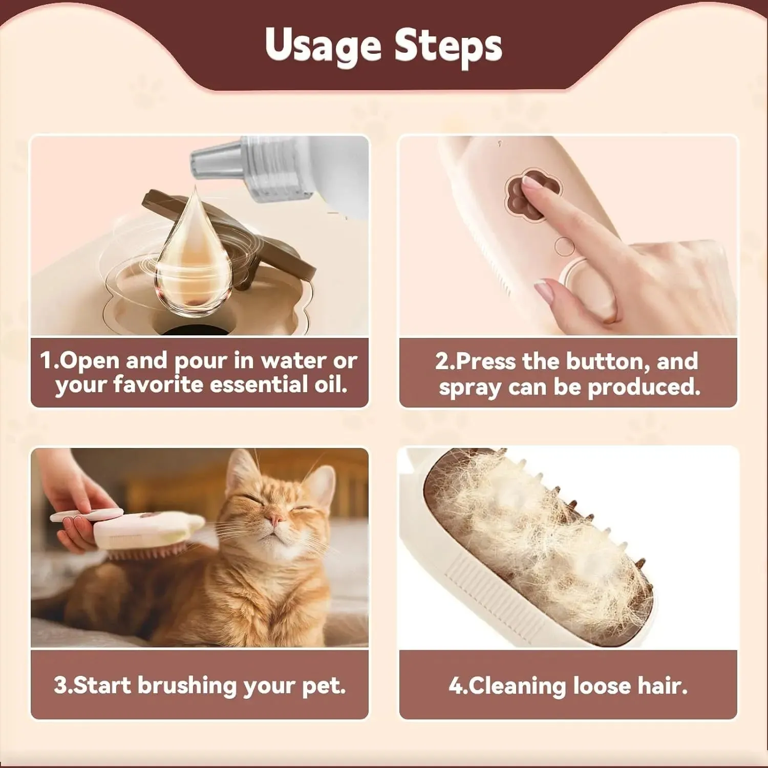 Pet Steam Brush 3 in 1 Shedding Massage And Grooming In One