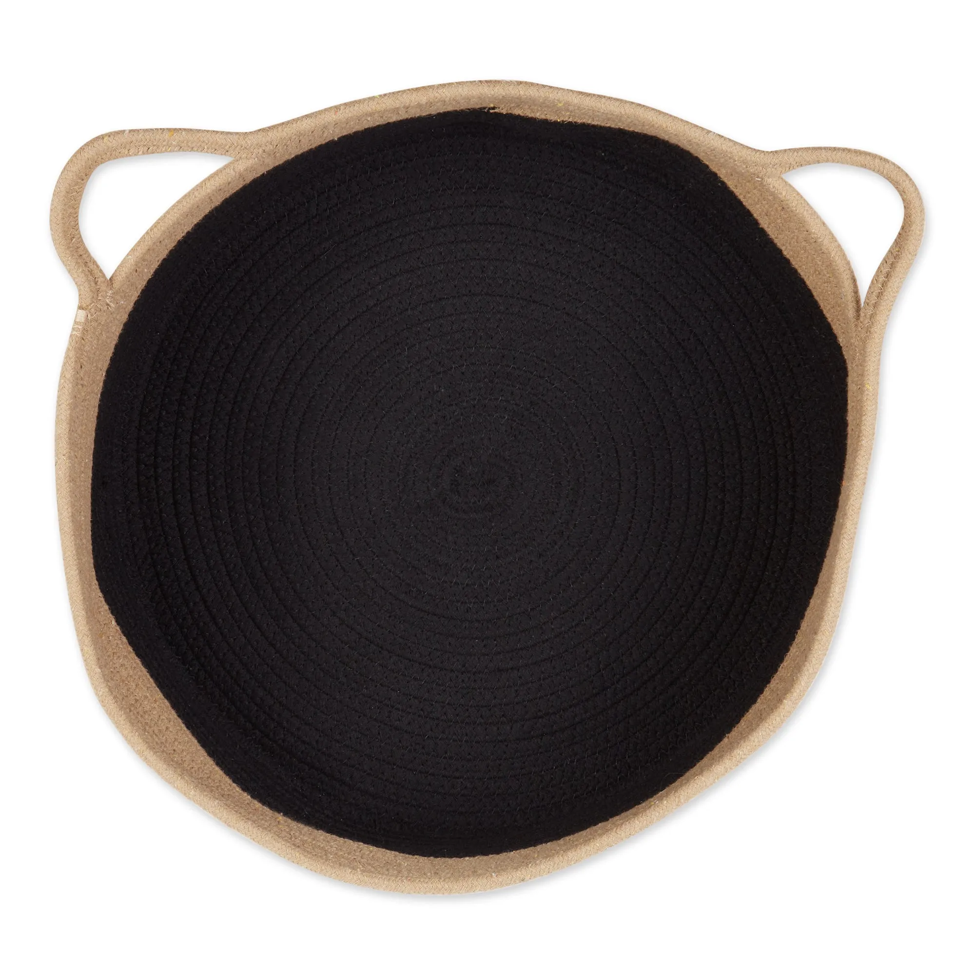 Pet Storage Basket, Woven Cotton - Cat Ears, Beige/Black - 15.75x6.25"