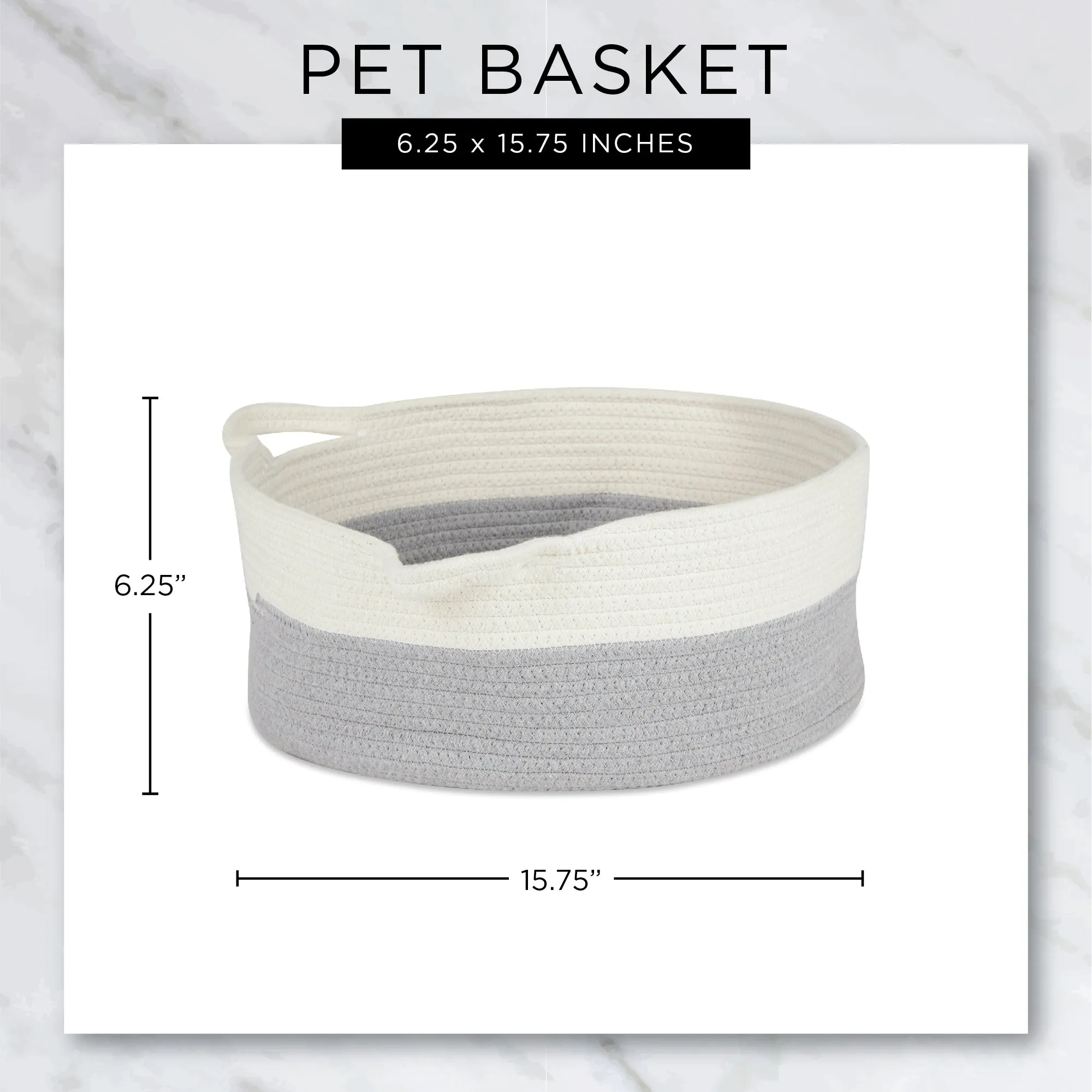 Pet Storage Basket, Woven Cotton - Cat Ears, Beige/Black - 15.75x6.25"