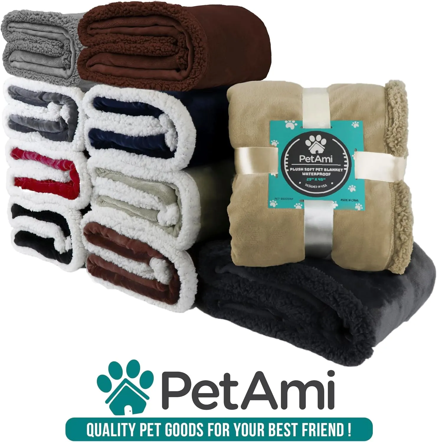 PetAmi Waterproof Dog Blanket for Medium Large XL Dog Puppy Cat Throw for Couch Cover Leakproof Protection, Sherpa Fleece, Reversible Soft Washable 80x60 Gray Gray