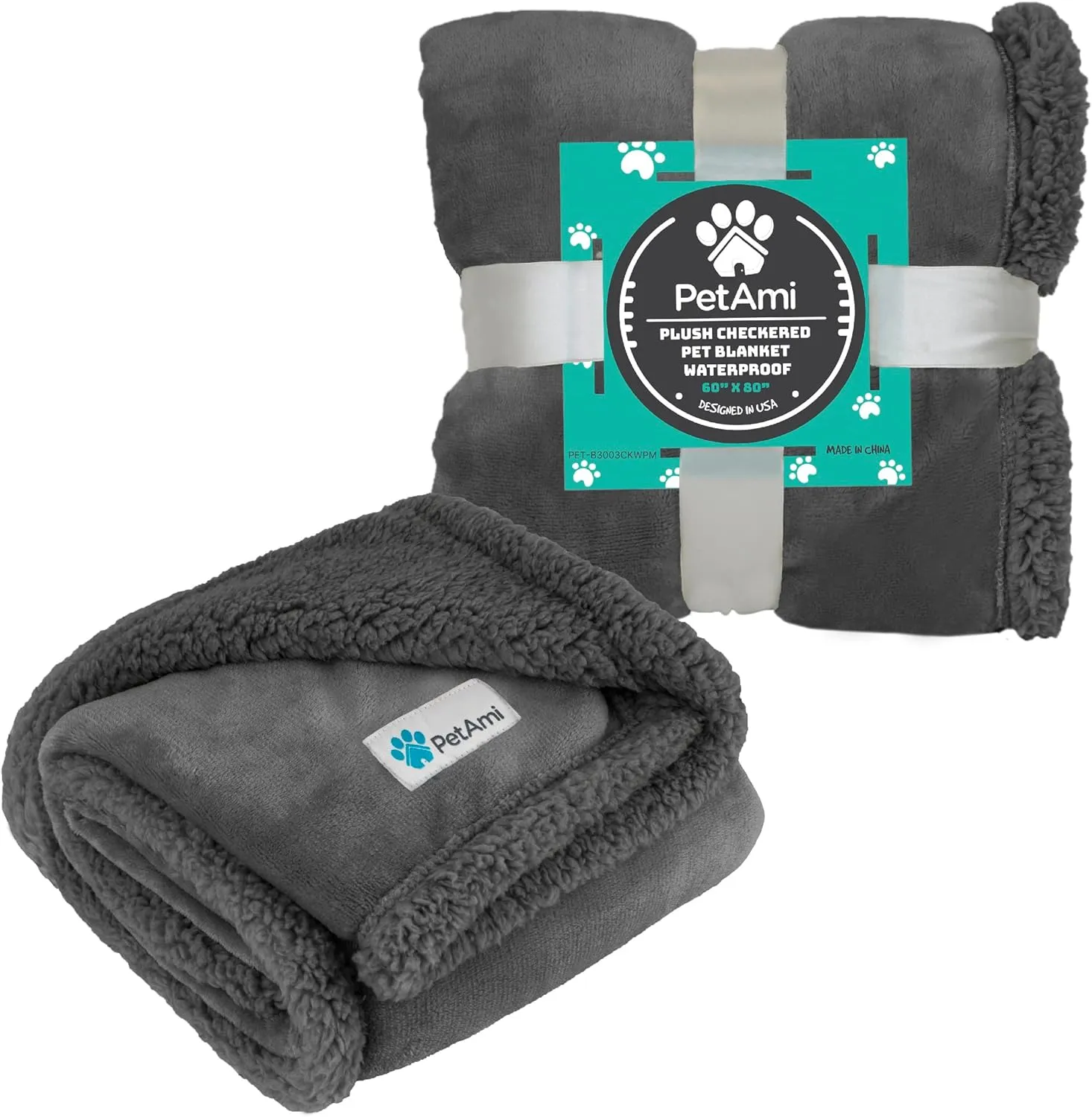 PetAmi Waterproof Dog Blanket for Medium Large XL Dog Puppy Cat Throw for Couch Cover Leakproof Protection, Sherpa Fleece, Reversible Soft Washable 80x60 Gray Gray