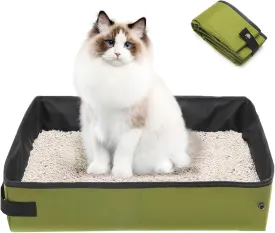 Portable Cat Litter Box, Convenient Foldable Design for Cats -Lightweight, Sturdy, Leak-ProofIndoor & Outdoor,Green