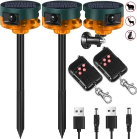 Qualirey 2 Pack Solar Outdoor Motion Sensor Alarm Motion Sensor Animal Deterrent Gunshot Sound Dog Barking Alarm for Home Security(Yellow,Alarm Sound)