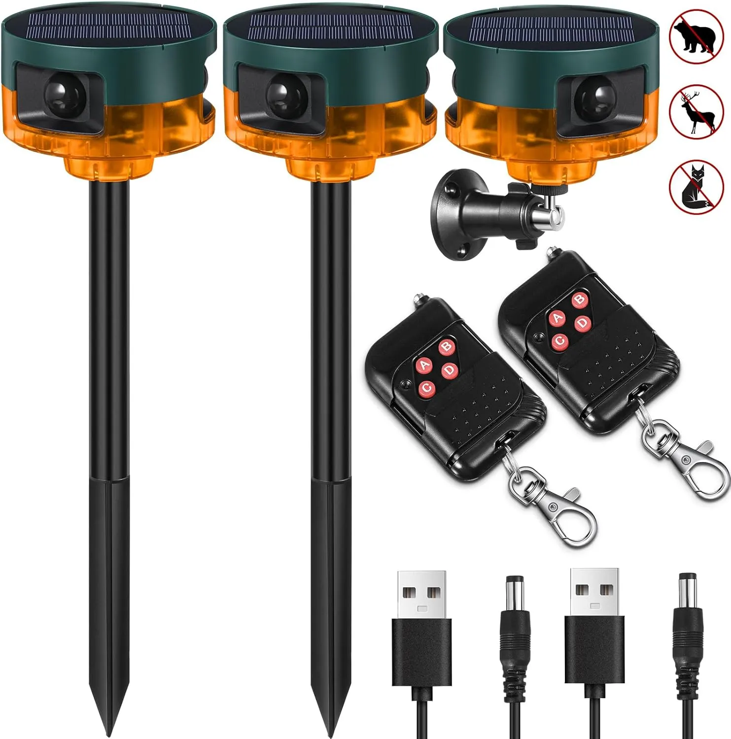 Qualirey 2 Pack Solar Outdoor Motion Sensor Alarm Motion Sensor Animal Deterrent Gunshot Sound Dog Barking Alarm for Home Security(Yellow,Alarm Sound)