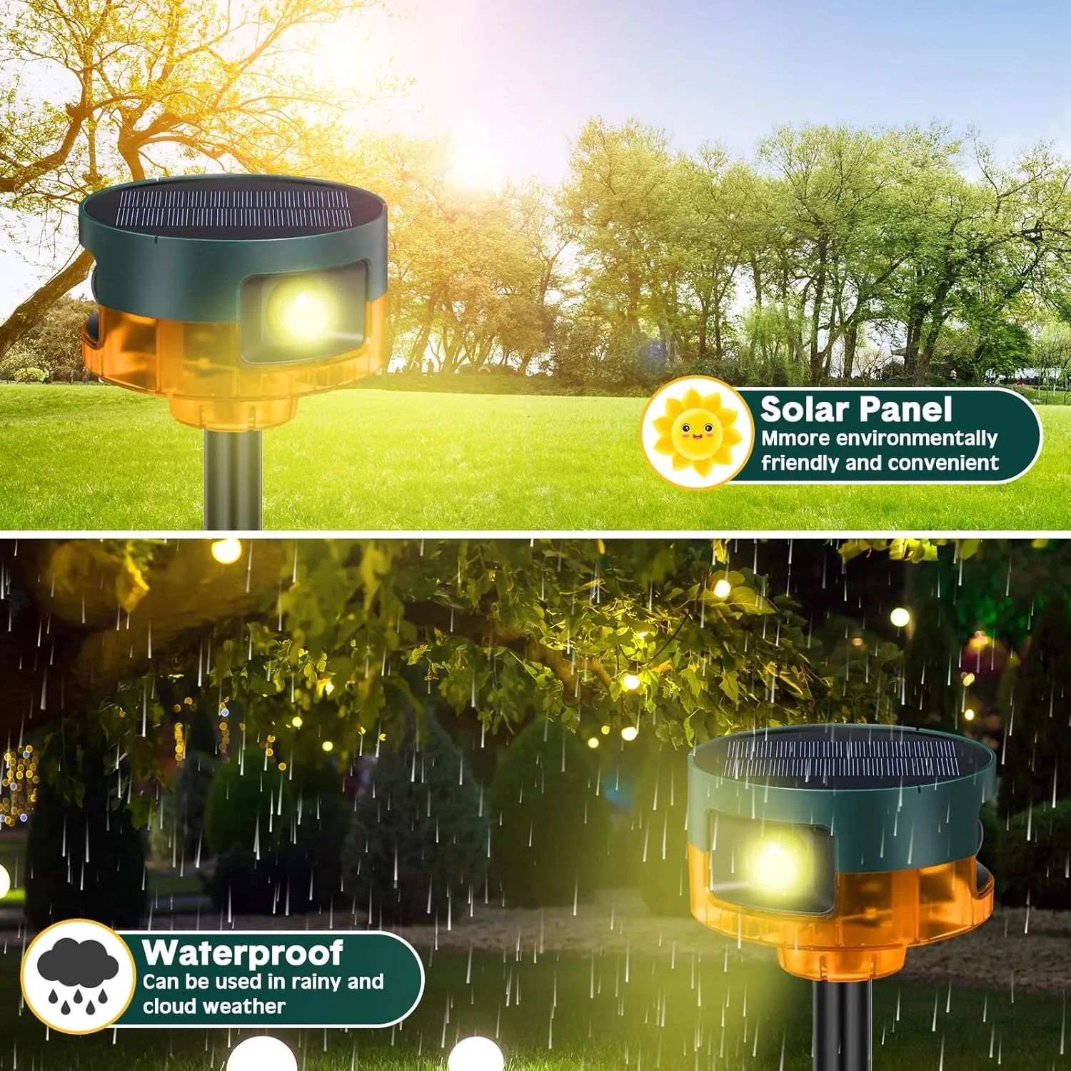 Qualirey 2 Pack Solar Outdoor Motion Sensor Alarm Motion Sensor Animal Deterrent Gunshot Sound Dog Barking Alarm for Home Security(Yellow,Alarm Sound)