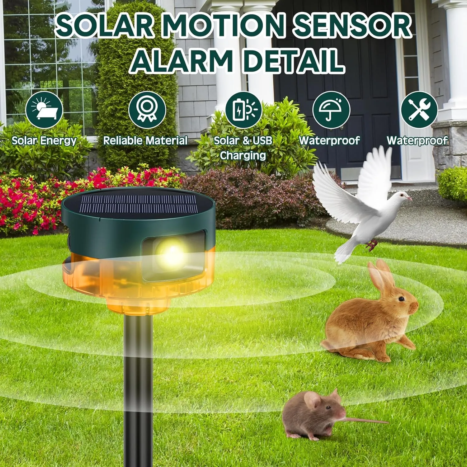 Qualirey 2 Pack Solar Outdoor Motion Sensor Alarm Motion Sensor Animal Deterrent Gunshot Sound Dog Barking Alarm for Home Security(Yellow,Alarm Sound)