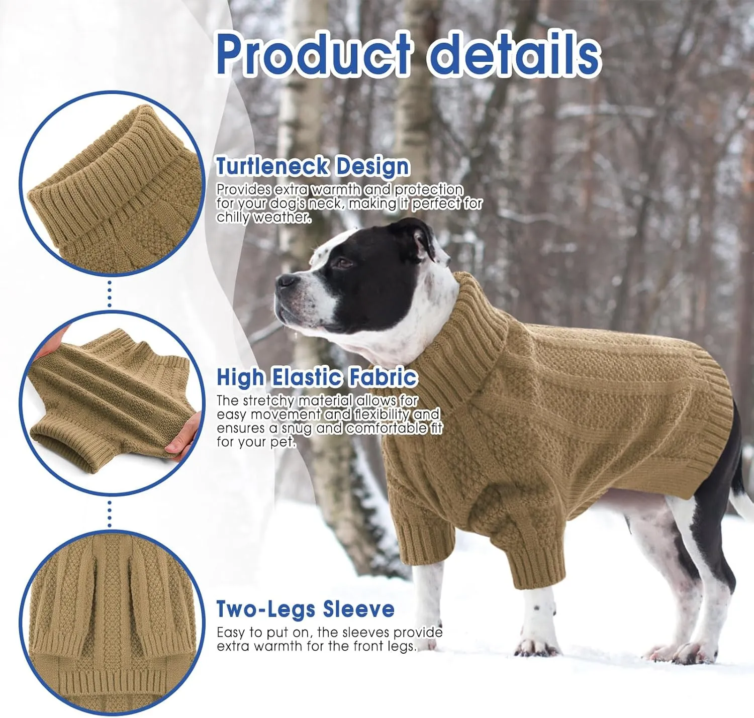 Queenmore XSmall Dog Sweater,Small Sweater for Dog,Soft Knitted Dog Sweater Christmas Clothing,Turtleneck Pullover Puppy Sweaters for Dogs Girls Boys,Cozy Pet Knitwear for Teacup,Chihuahua(Camel,XS)