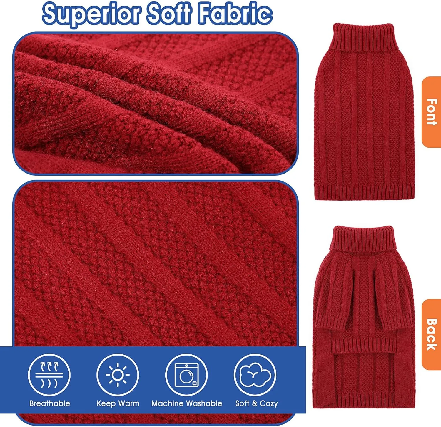 Queenmore XSmall Dog Sweater,Small Sweater for Dog,Soft Knitted Dog Sweater Christmas Clothing,Turtleneck Pullover Puppy Sweaters for Dogs Girls Boys,Cozy Pet Knitwear for Teacup,Chihuahua(Red,XS)