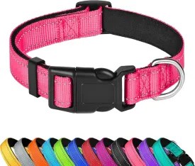 Reflective Dog Collar, Adjustable Soft Neoprene Padded Nylon Pet Collars with Buckle for Small Dogs, Hotpink,S