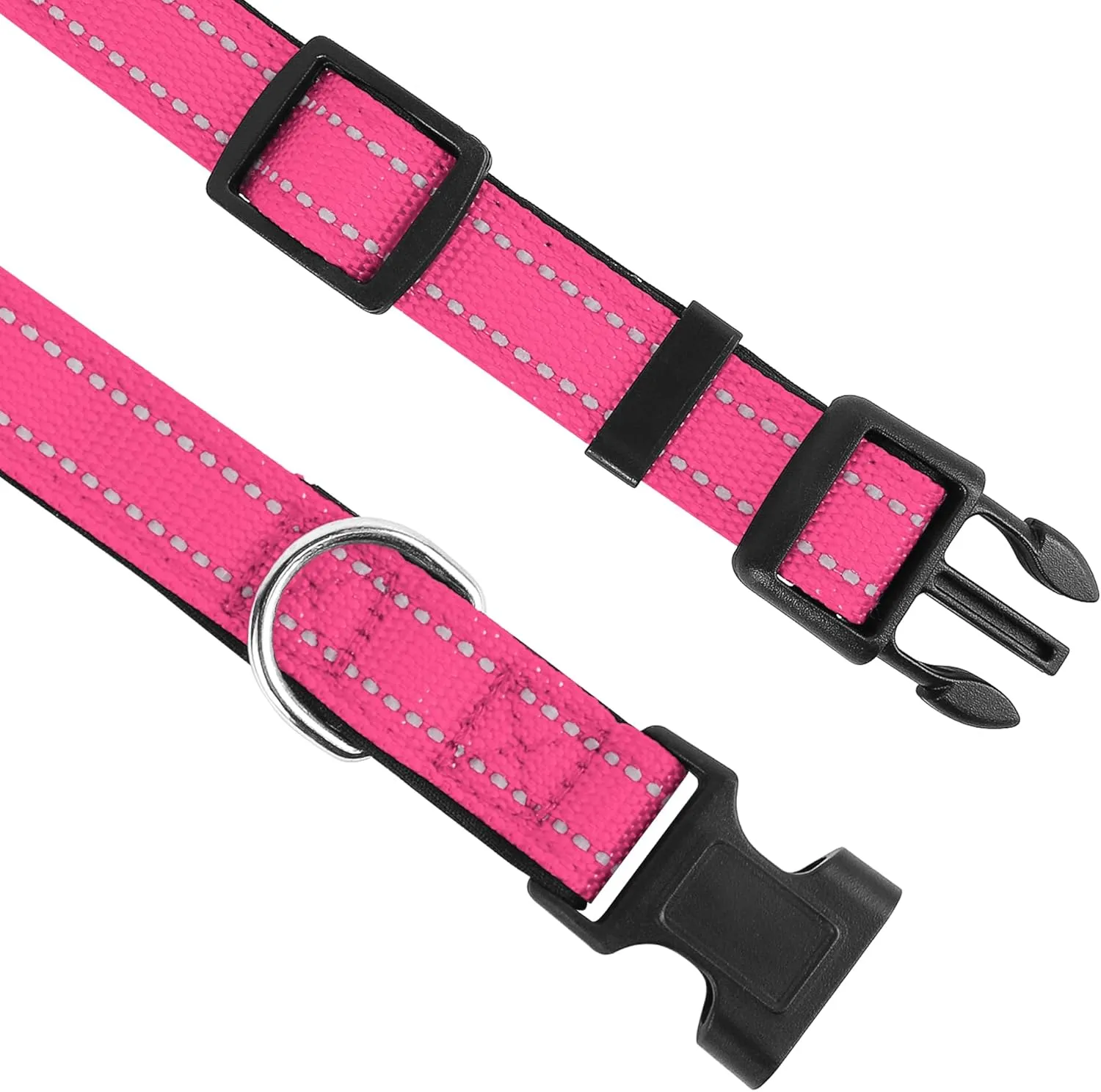 Reflective Dog Collar, Adjustable Soft Neoprene Padded Nylon Pet Collars with Buckle for Small Dogs, Hotpink,S