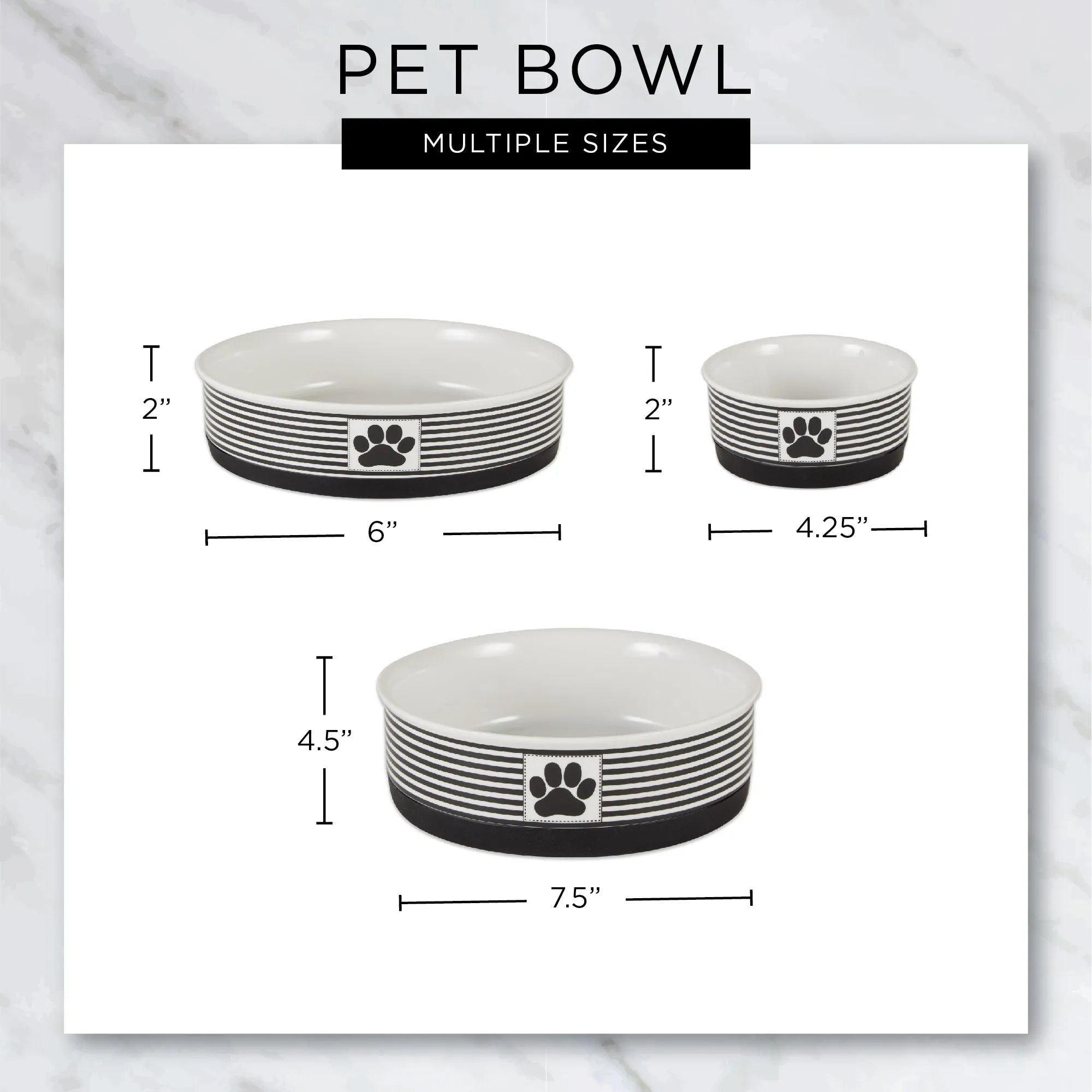 Rose Striped Paw Patch Pet Bowl Set of 2, Medium - 1.5 C. Capacity