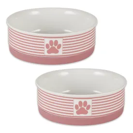 Rose Striped Paw Patch Pet Bowl Set of 2, Medium - 1.5 C. Capacity