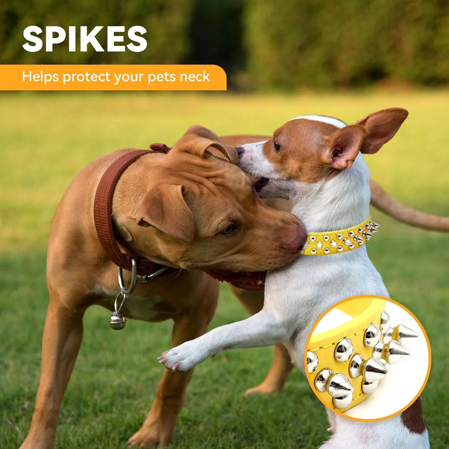 Small Spiked Dog Cat Collar for Small Medium Dogs Boy Male - Adjustable Studded Puppy Collars - Soft Padded Punk Leather Dog Collar for Chihuahua Yorkie French Bulldog Pug (Yellow,XXS)