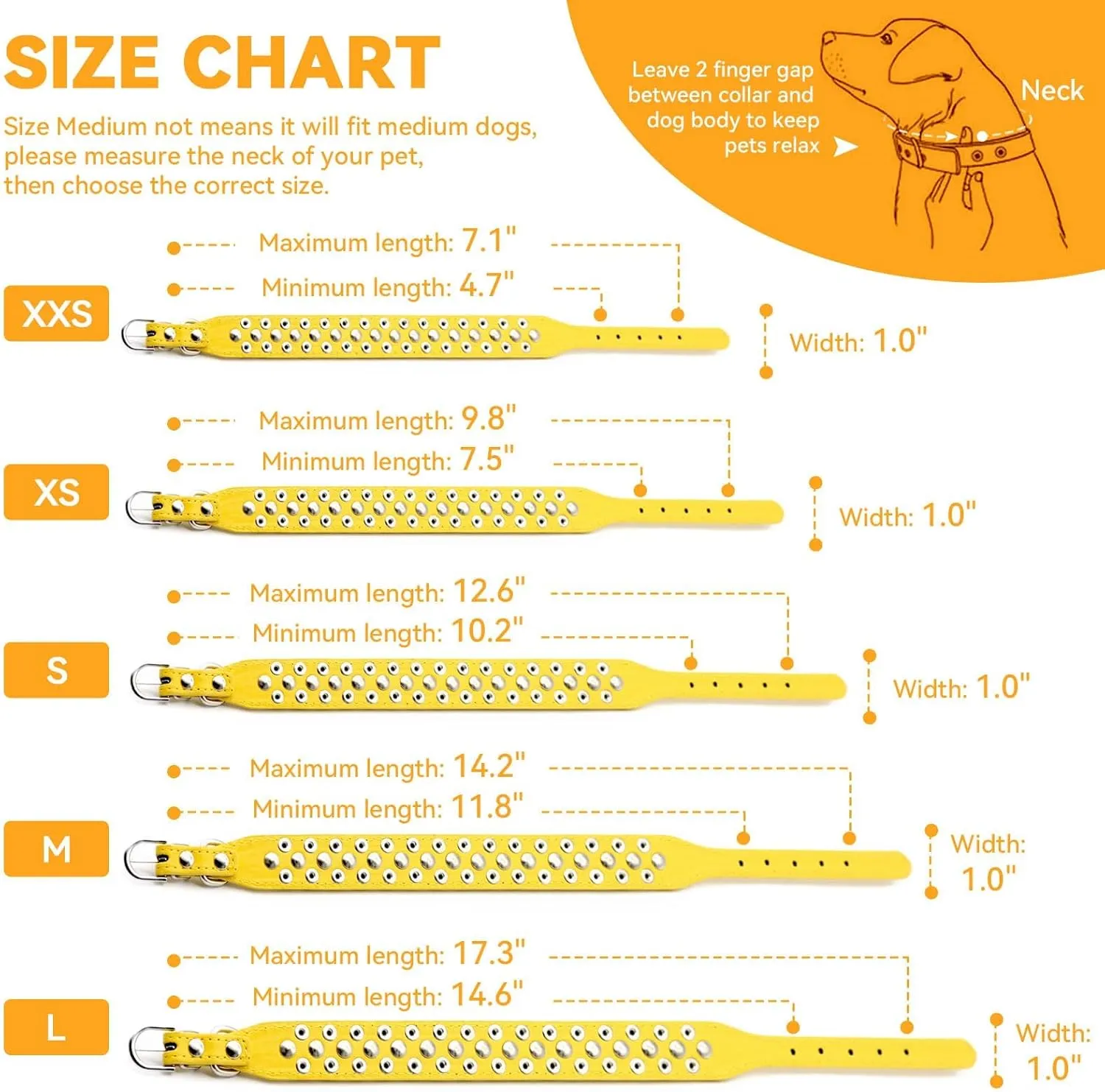Small Spiked Dog Cat Collar for Small Medium Dogs Boy Male - Adjustable Studded Puppy Collars - Soft Padded Punk Leather Dog Collar for Chihuahua Yorkie French Bulldog Pug (Yellow,XXS)