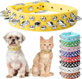 Small Spiked Dog Cat Collar for Small Medium Dogs Boy Male - Adjustable Studded Puppy Collars - Soft Padded Punk Leather Dog Collar for Chihuahua Yorkie French Bulldog Pug (Yellow,XXS)