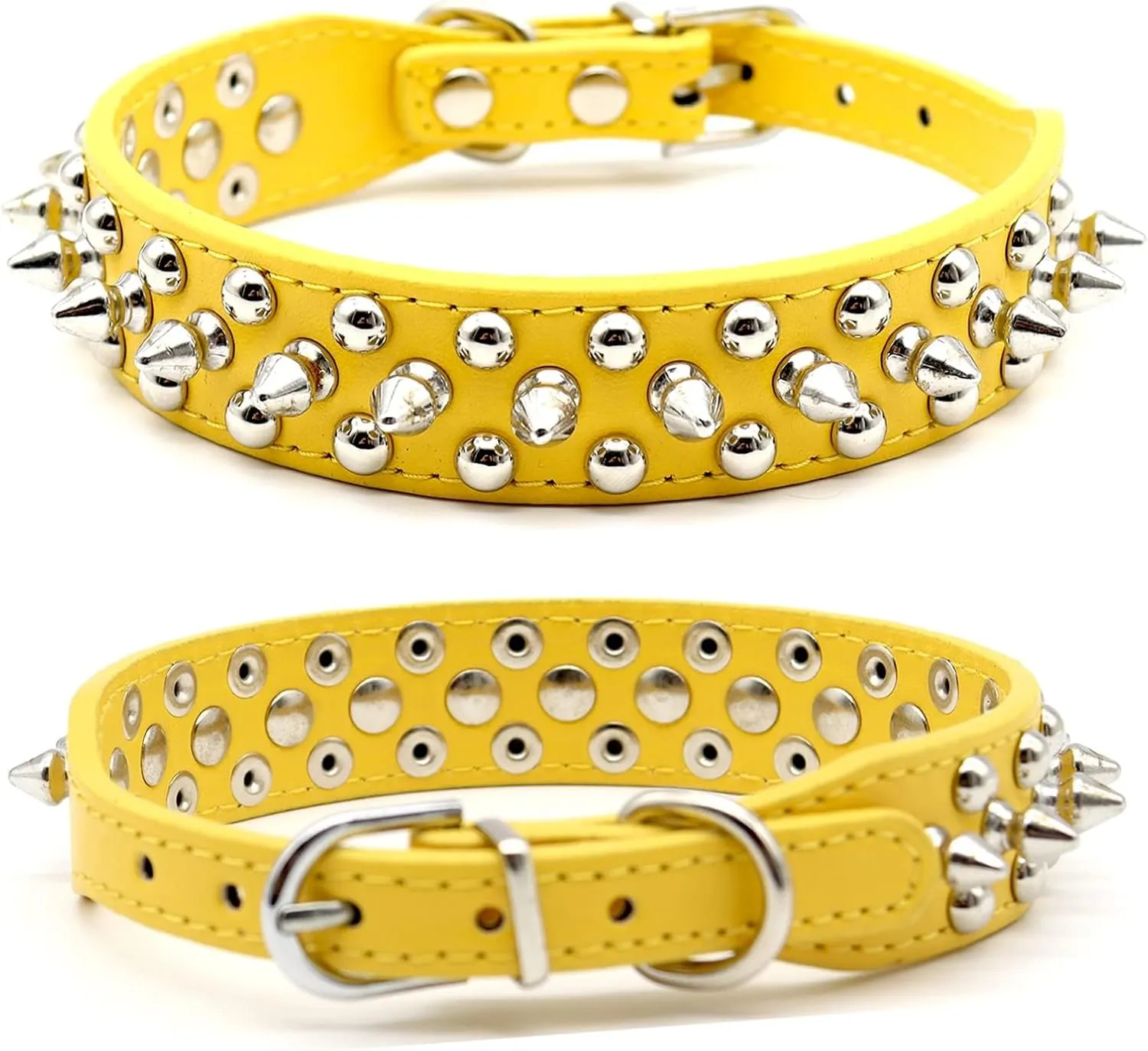 Small Spiked Dog Cat Collar for Small Medium Dogs Boy Male - Adjustable Studded Puppy Collars - Soft Padded Punk Leather Dog Collar for Chihuahua Yorkie French Bulldog Pug (Yellow,XXS)