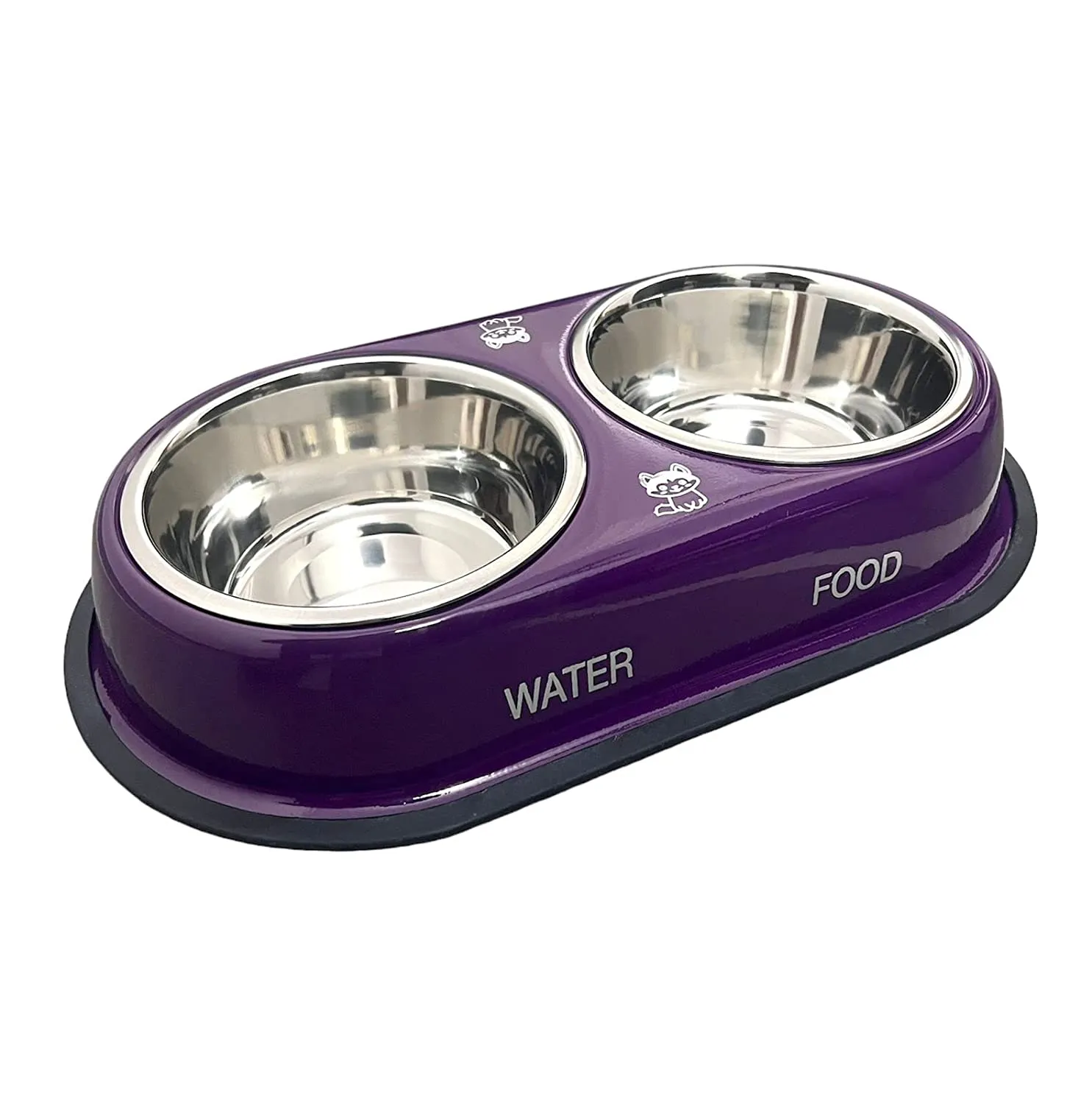 Stainless Steel Double Diner Dog and Cat Food Bowls - Large