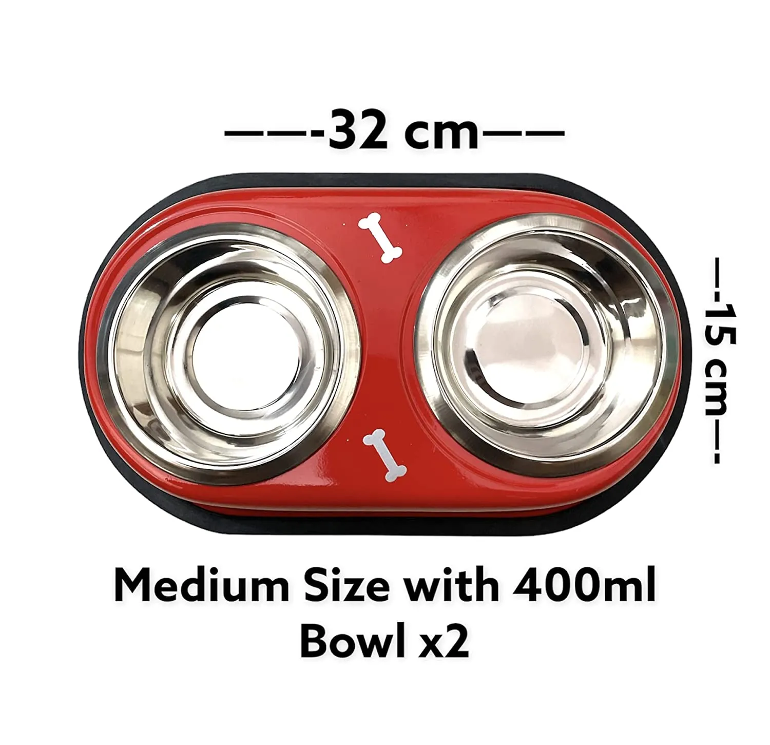 Stainless Steel Double Diner Dog and Cat Food Bowls - Large
