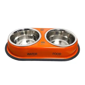 Stainless Steel Double Diner Dog and Cat Food Bowls - Large