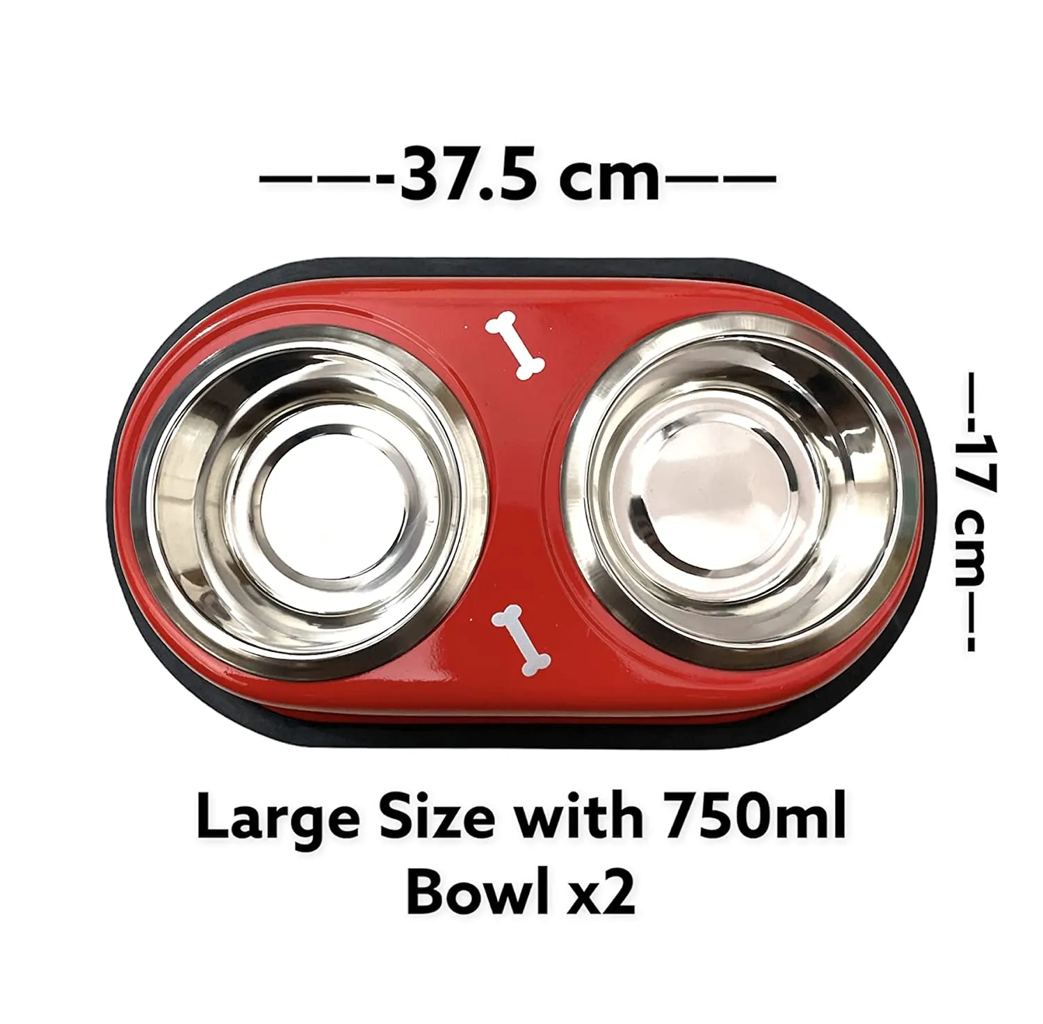 Stainless Steel Double Diner Dog and Cat Food Bowls - Large