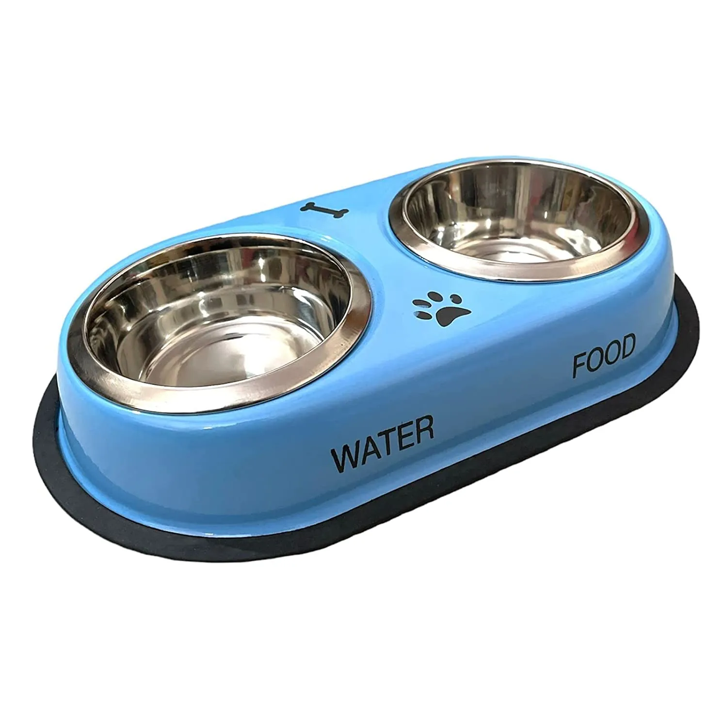 Stainless Steel Double Diner Dog and Cat Food Bowls - Large