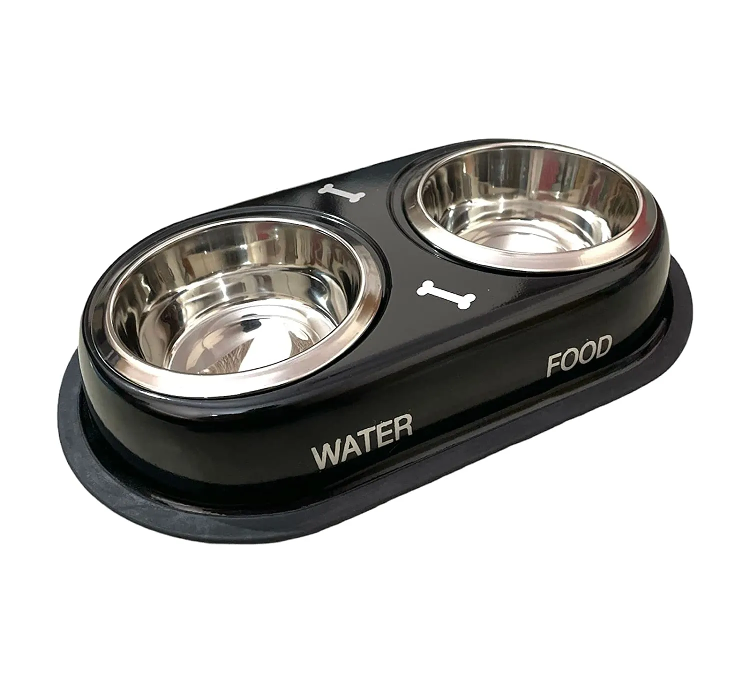 Stainless Steel Double Diner Dog and Cat Food Bowls - Large