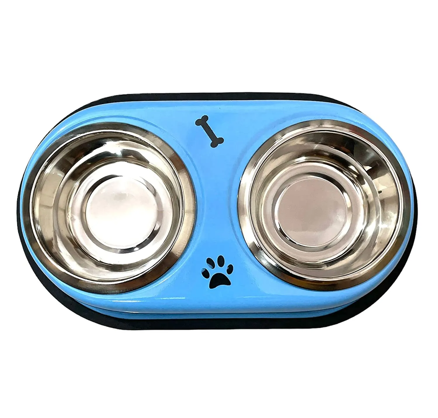 Stainless Steel Double Diner Dog and Cat Food Bowls - Large