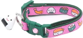 Sushi Cat Collar with Onigiri Bell | Adjustable Large Size or Kitten Collar | Safety Breakaway Collarr (Small(10lbs & Less), Pink)