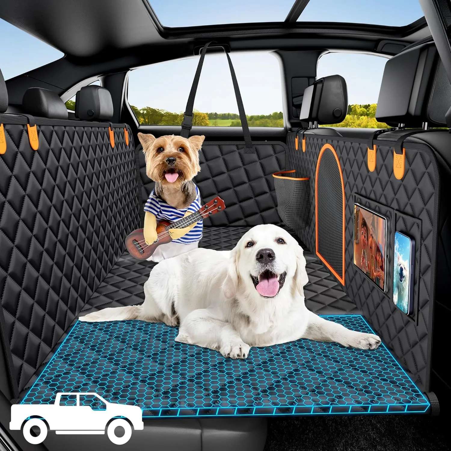 Truck Dog Seat Cover for Back Seat,XL Hard Bottom Back Seat Extender Larger Space Dog Car Hammock for Trucks,Holds 400lbs,Upgraded Waterproof Anti-Scratch Material Pet Seat Covers for Crew Cab