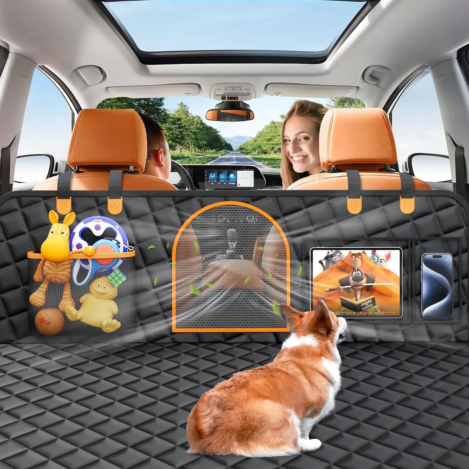 Truck Dog Seat Cover for Back Seat,XL Hard Bottom Back Seat Extender Larger Space Dog Car Hammock for Trucks,Holds 400lbs,Upgraded Waterproof Anti-Scratch Material Pet Seat Covers for Crew Cab