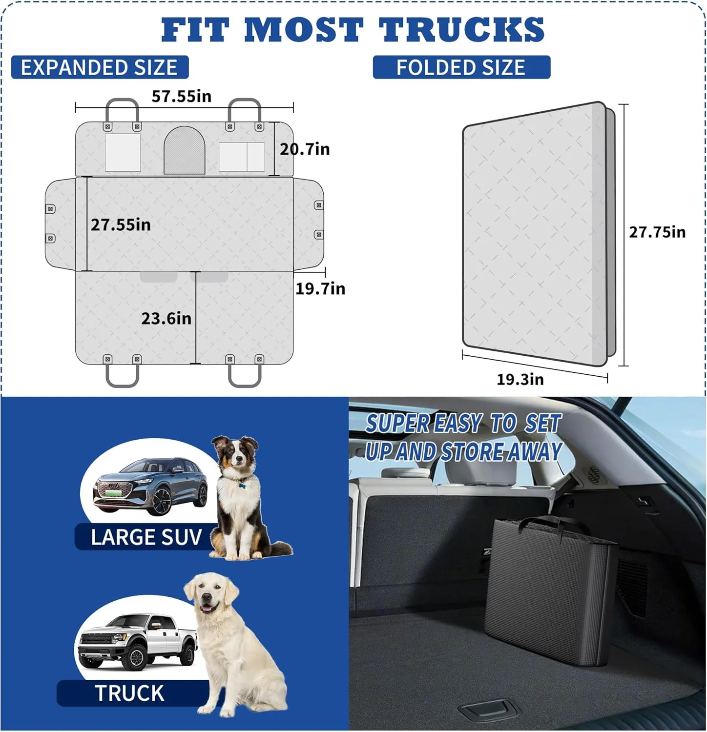 Truck Dog Seat Cover for Back Seat,XL Hard Bottom Back Seat Extender Larger Space Dog Car Hammock for Trucks,Holds 400lbs,Upgraded Waterproof Anti-Scratch Material Pet Seat Covers for Crew Cab