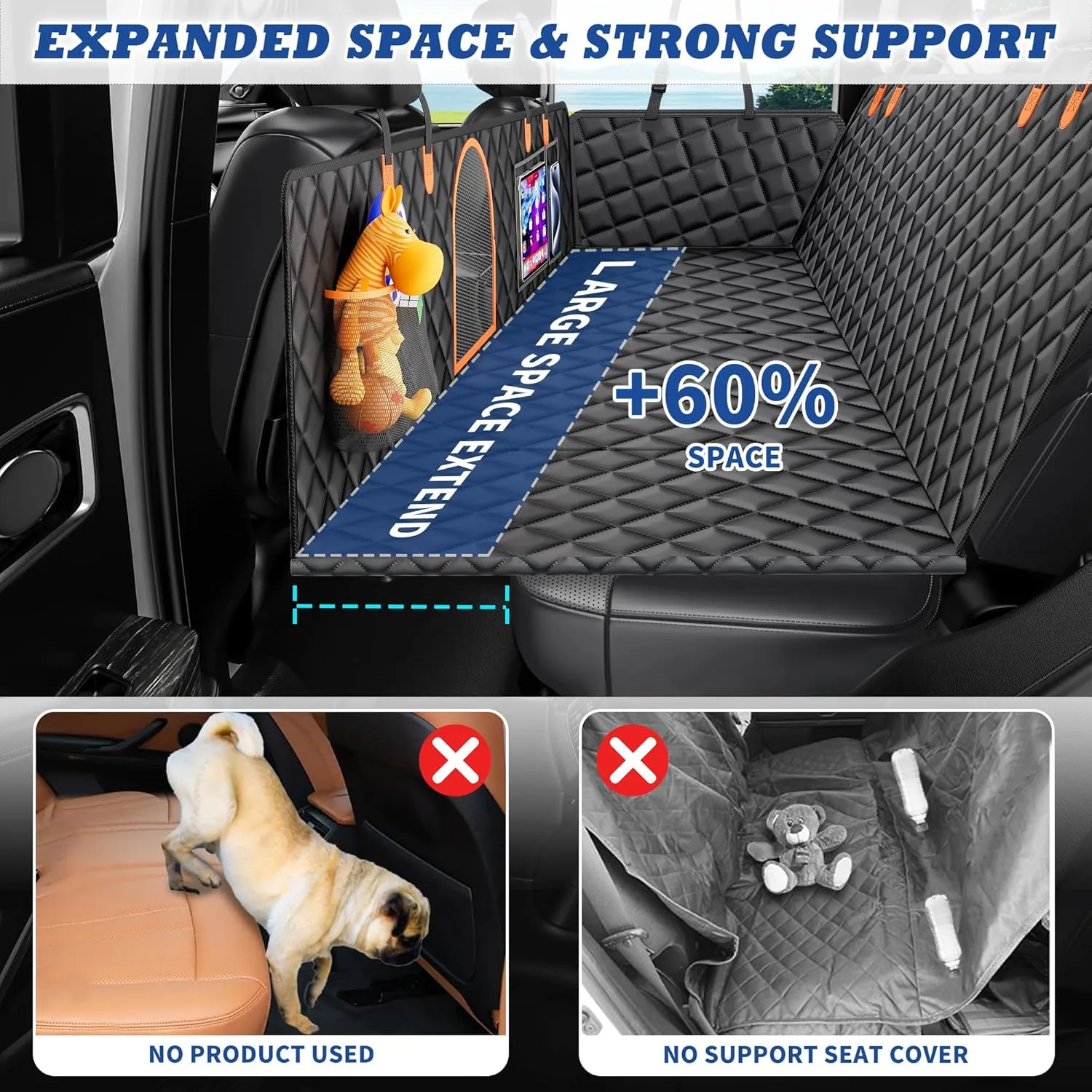 Truck Dog Seat Cover for Back Seat,XL Hard Bottom Back Seat Extender Larger Space Dog Car Hammock for Trucks,Holds 400lbs,Upgraded Waterproof Anti-Scratch Material Pet Seat Covers for Crew Cab
