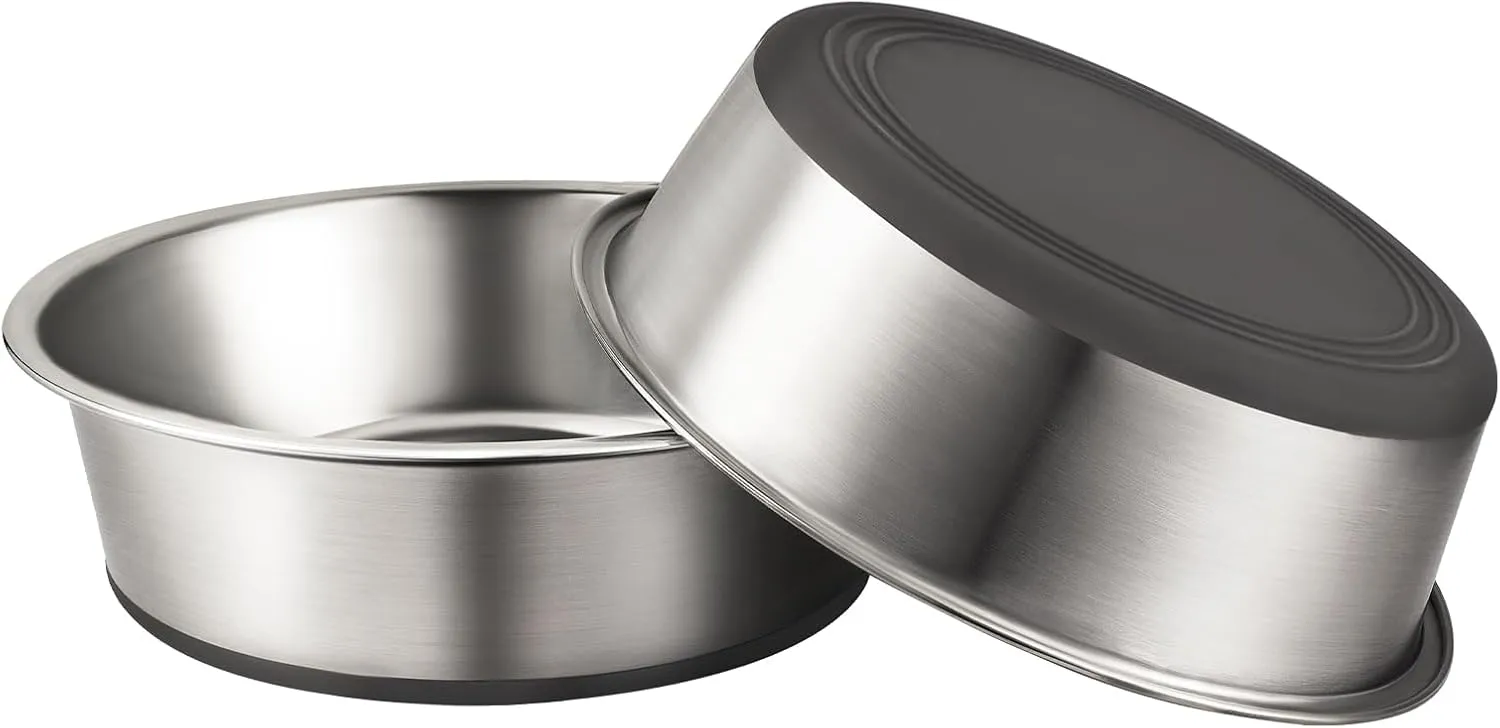 URBUDDIES 2 Pack Stainless Steel Cat Bowls, Premium Metal Cat Bowls with Non Slip Rubber Bottom, Dishwasher Safe, Easy to Clean, 2 Cup, Gray Bottom