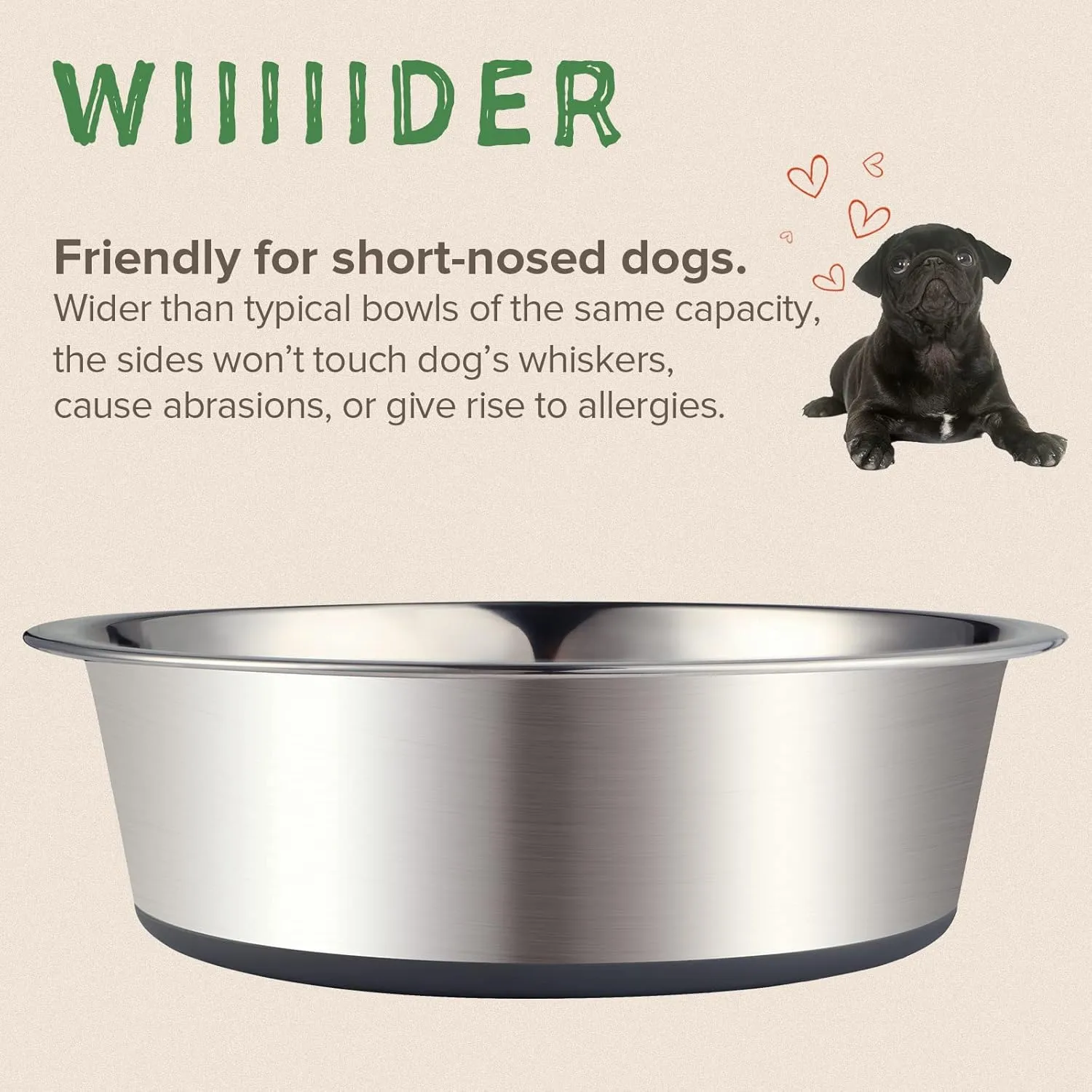 URBUDDIES 2 Pack Stainless Steel Cat Bowls, Premium Metal Cat Bowls with Non Slip Rubber Bottom, Dishwasher Safe, Easy to Clean, 2 Cup, Gray Bottom