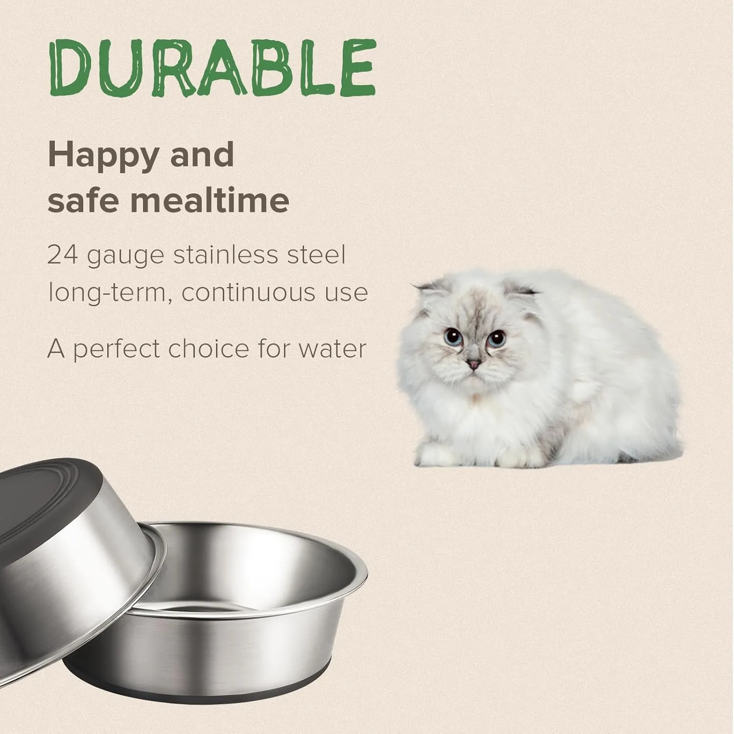 URBUDDIES 2 Pack Stainless Steel Cat Bowls, Premium Metal Cat Bowls with Non Slip Rubber Bottom, Dishwasher Safe, Easy to Clean, 2 Cup, Gray Bottom