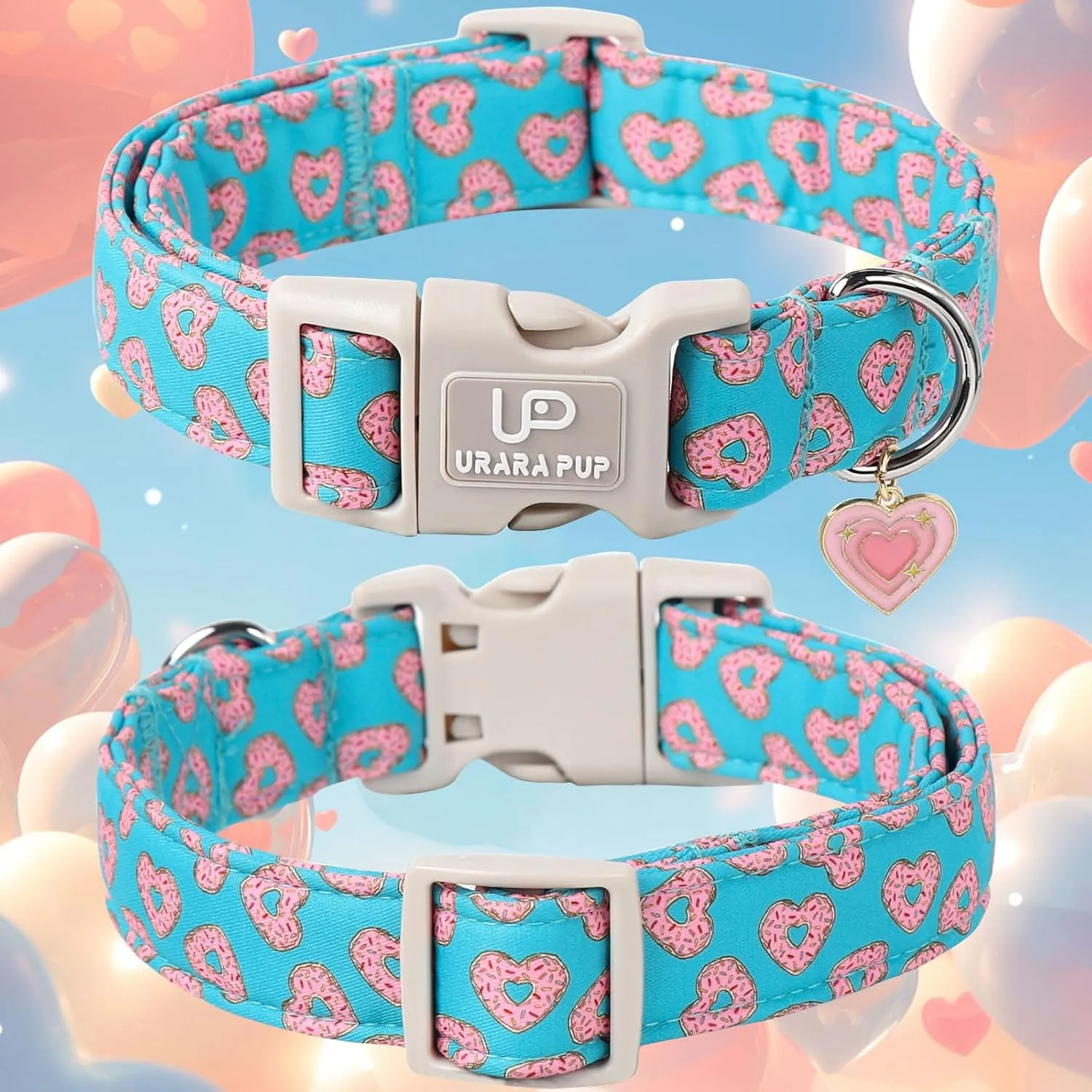 Valentines Dog Collar, Pink Heart Dog Collar with Quick Release, Valentines Gift Pet Girl Boy Dog Collar for Puppy Small Medium Dogs