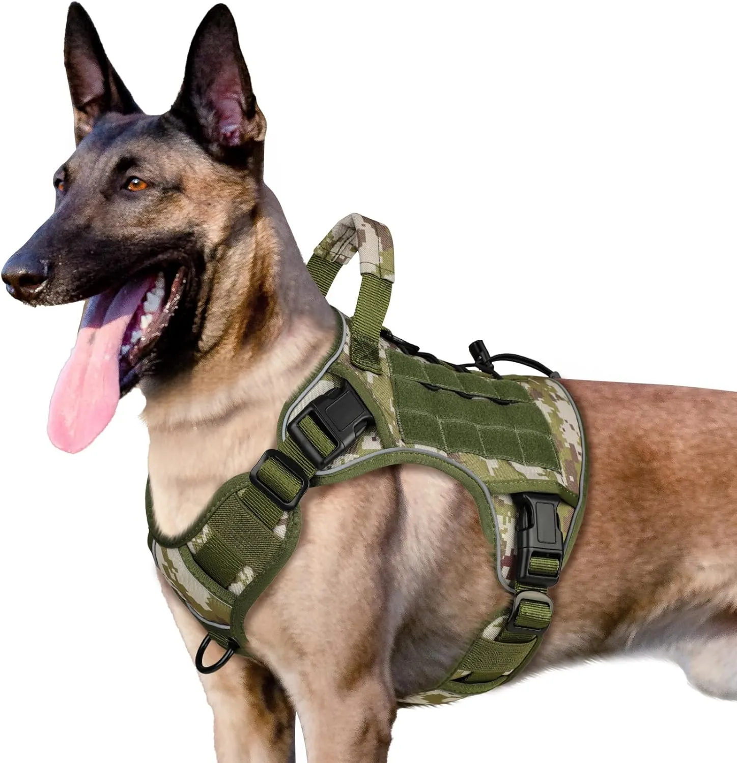 WINGOIN Tactical Dog Harness for Large Dogs, Heavy Duty No Pull Dog Harness with Handle, Adjustable Reflective Military K9 German Shepherd Big Dog Vest for Training, Walking, Hiking, Green Camo (L)