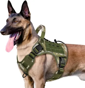 WINGOIN Tactical Dog Harness for Large Dogs, Heavy Duty No Pull Dog Harness with Handle, Adjustable Reflective Military K9 German Shepherd Big Dog Vest for Training, Walking, Hiking, Green Camo (L)